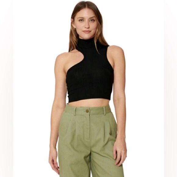 Sofia Richie x Bar III Side Cutout Crop Top Black Mock Neck - Picture 1 of 11